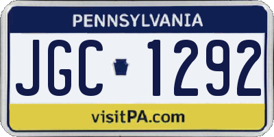 PA license plate JGC1292