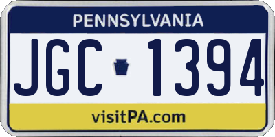PA license plate JGC1394