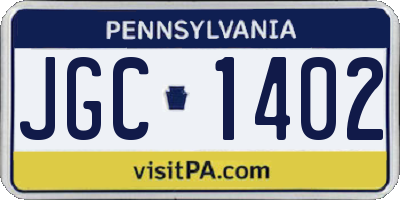PA license plate JGC1402