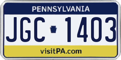 PA license plate JGC1403