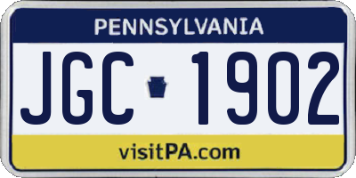 PA license plate JGC1902