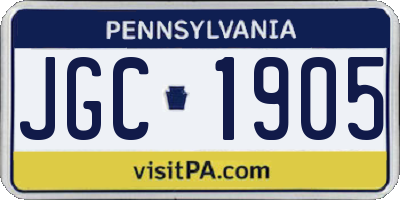 PA license plate JGC1905