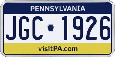 PA license plate JGC1926