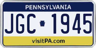 PA license plate JGC1945