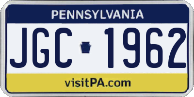 PA license plate JGC1962