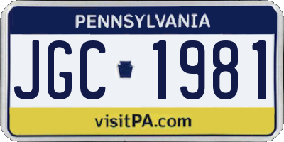 PA license plate JGC1981
