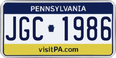 PA license plate JGC1986