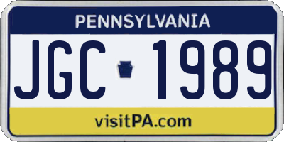 PA license plate JGC1989