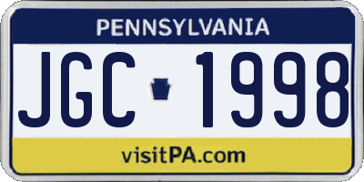 PA license plate JGC1998