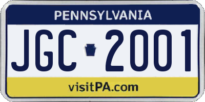 PA license plate JGC2001
