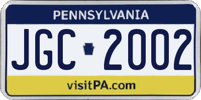 PA license plate JGC2002