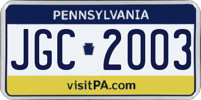PA license plate JGC2003