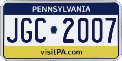 PA license plate JGC2007