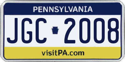 PA license plate JGC2008