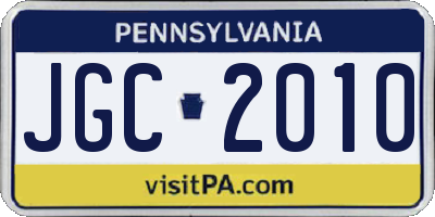 PA license plate JGC2010