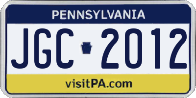 PA license plate JGC2012