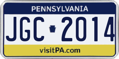 PA license plate JGC2014