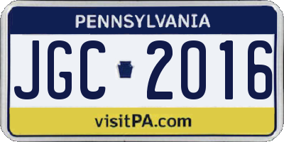 PA license plate JGC2016