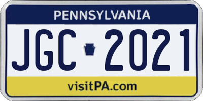 PA license plate JGC2021