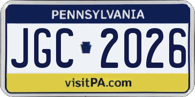 PA license plate JGC2026