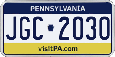 PA license plate JGC2030