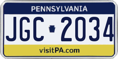 PA license plate JGC2034