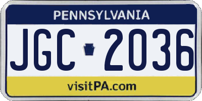 PA license plate JGC2036