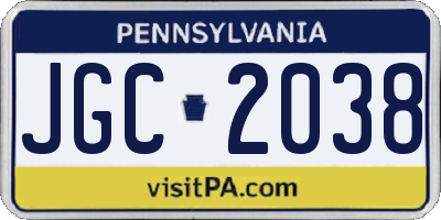 PA license plate JGC2038