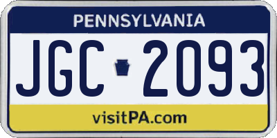 PA license plate JGC2093