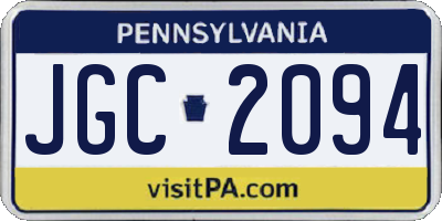 PA license plate JGC2094