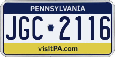 PA license plate JGC2116