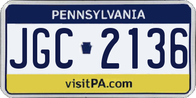 PA license plate JGC2136