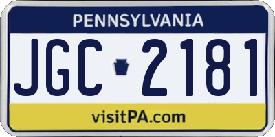 PA license plate JGC2181