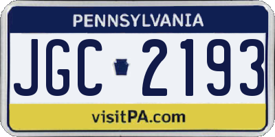 PA license plate JGC2193