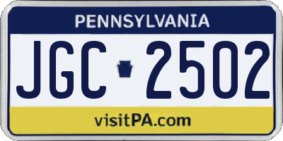 PA license plate JGC2502
