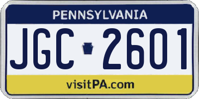PA license plate JGC2601