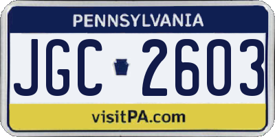 PA license plate JGC2603