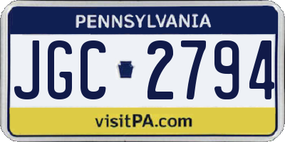 PA license plate JGC2794