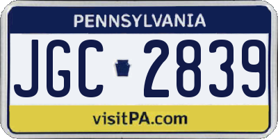 PA license plate JGC2839