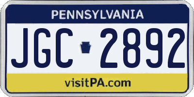 PA license plate JGC2892