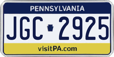 PA license plate JGC2925