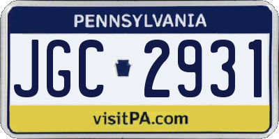 PA license plate JGC2931