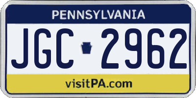 PA license plate JGC2962