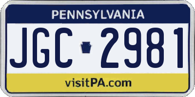 PA license plate JGC2981