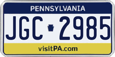 PA license plate JGC2985