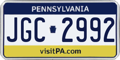 PA license plate JGC2992