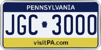 PA license plate JGC3000