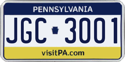 PA license plate JGC3001