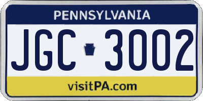 PA license plate JGC3002