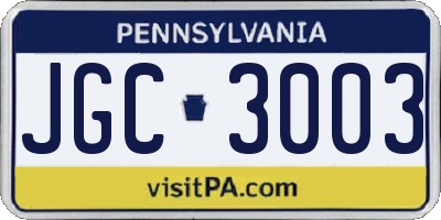 PA license plate JGC3003